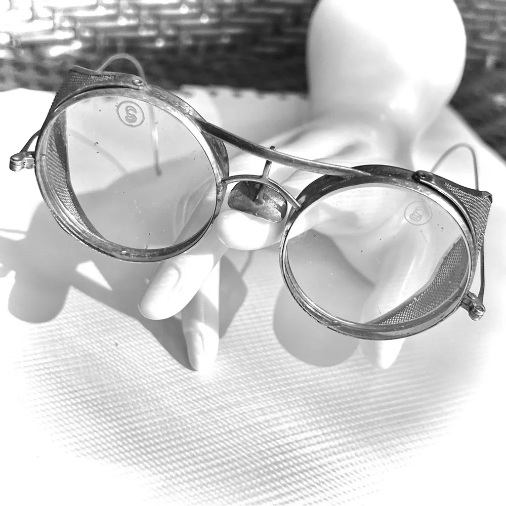 Antique Steampunk Safety Glasses Unisex Metal Glass Mesh Vintage Clear Glass
